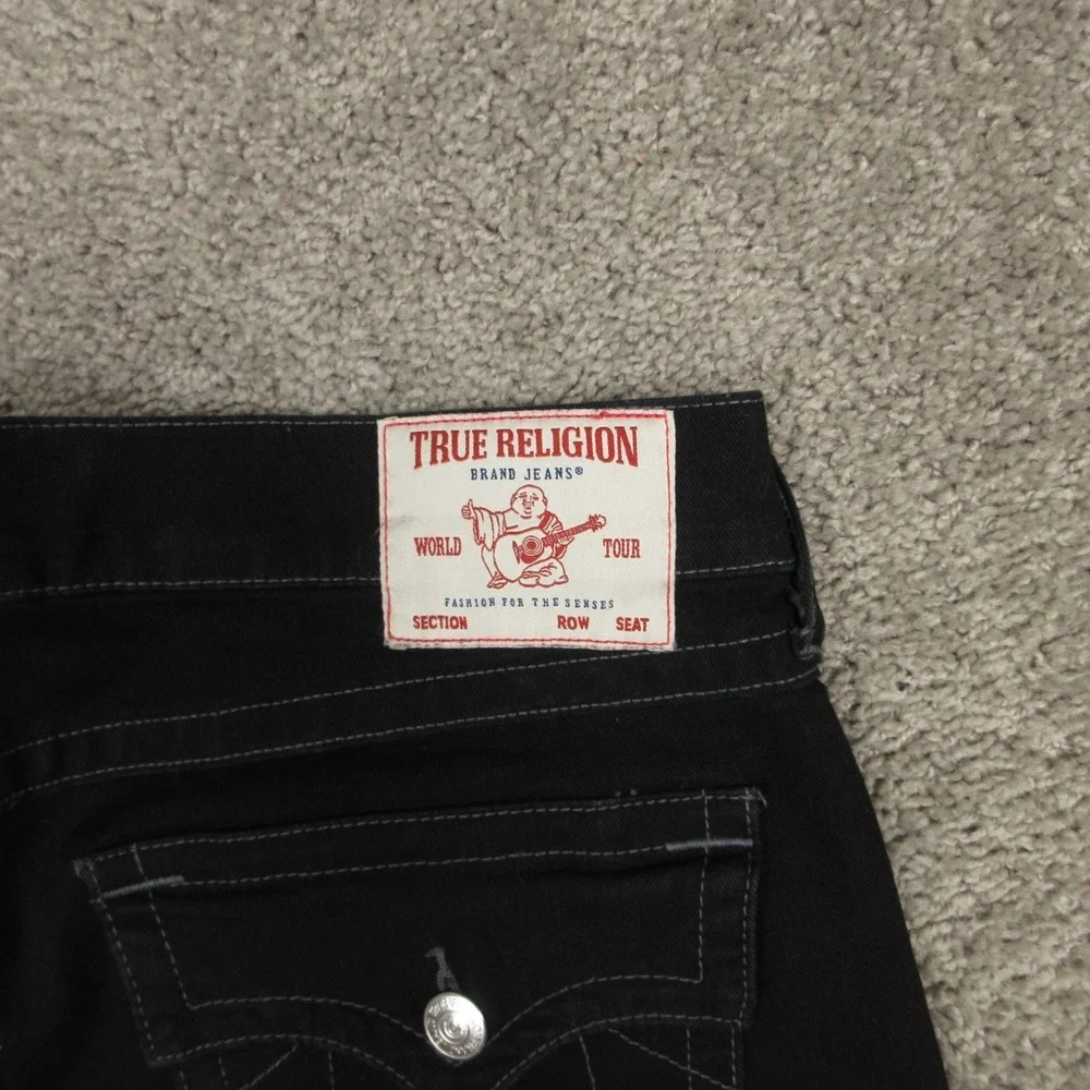 True Religion Jeans Mens 36x31 Black Ricky Relaxed Straight Flap Denim Pants